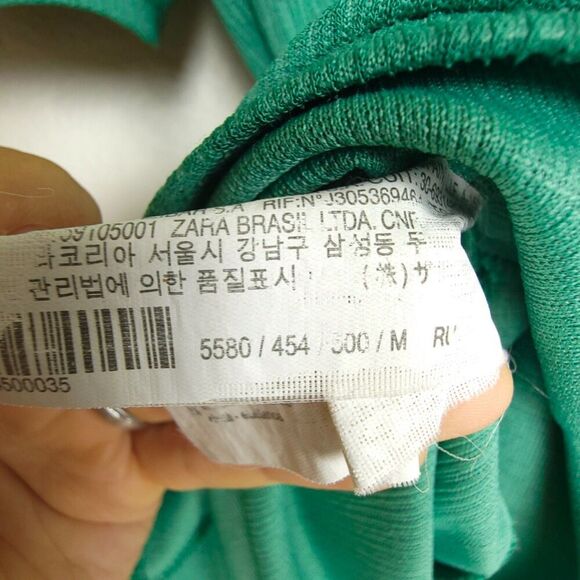 ZARA Flutter Sleeve Belted A Line Midi Dress Womens Medium Kelly Green Textured - Picture 6 of 6